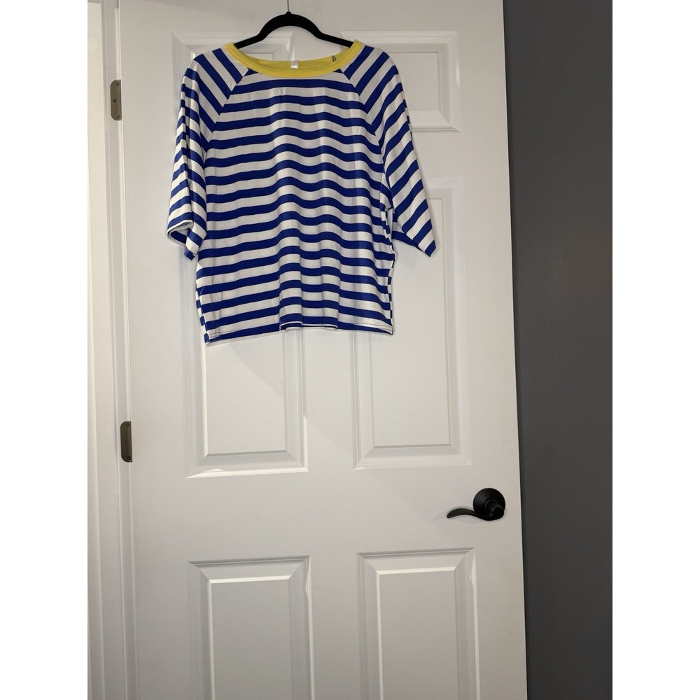 Dokotoo Oversized Boxy T Shirt Blue White Yellow Stripe Large Nwt